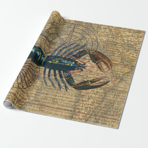 Papier Cadeau Homard Coquillages Fruits de mer Maine Classique O
