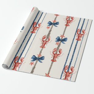 Papier Cadeau Homard Rouge Blanc Bleu Patriotique Étoiles (3)