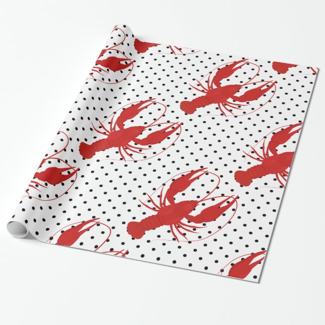 Papier Cadeau homard rouge pois blanc (Déroulé)