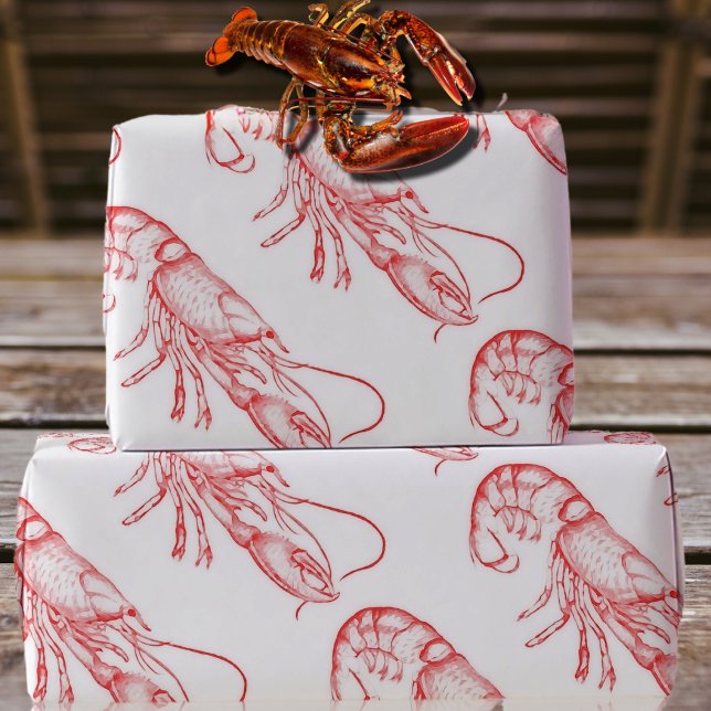 Papier Cadeau homard rouge vintage - aquarelle (Créateur téléchargé)