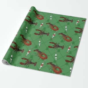 Papier Cadeau Homards et bouées de pêche sur Noël vert
