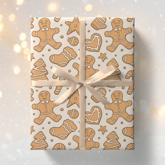 Papier Cadeau Homme en pain d'épices Cookies Noël Neutre Beige