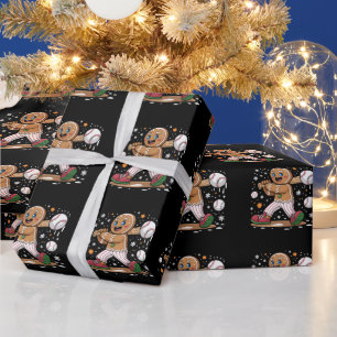 Papier Cadeau Homme en pain d'épices de Noël Joueur de baseball