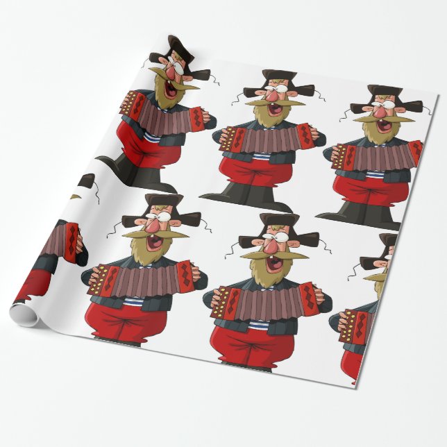 Papier Cadeau Homme Jouant L'Accordion (Déroulé)