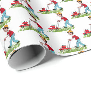 Papier Cadeau homme tondre l'herbe
