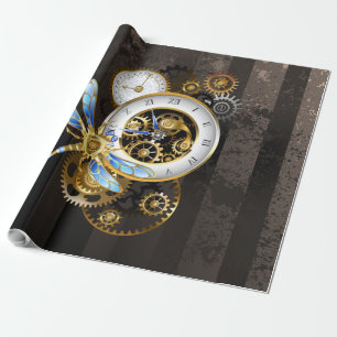 Papier Cadeau Horloge à vapeur avec libellule mécanique