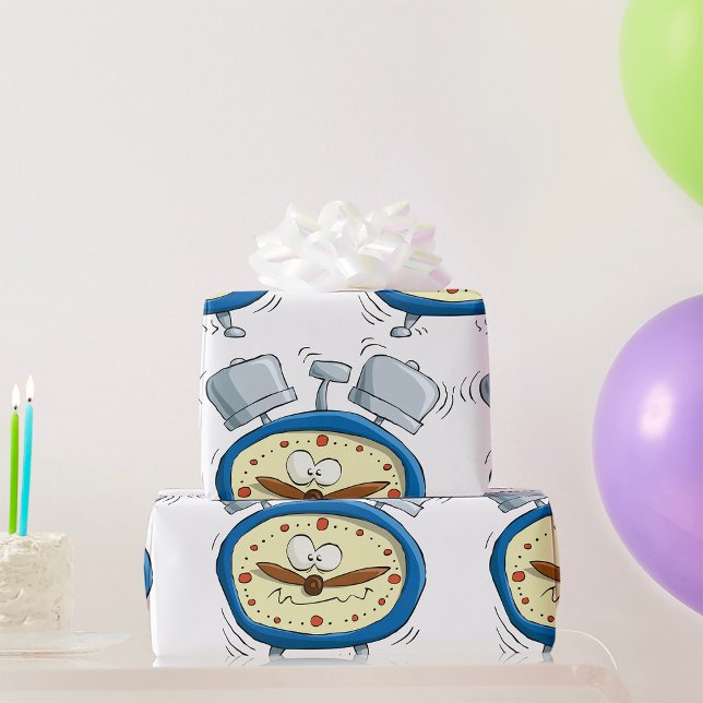 Papier Cadeau Horloge Drôle D'Alarme Cartoon Quirky Se Réveiller (Créateur téléchargé)