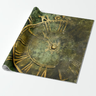 Papier Cadeau Horloge mécanique émeraude Steampunk vintage