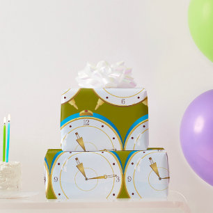 Papier Cadeau Horloge rétro d'alarme or avec réglage bleu