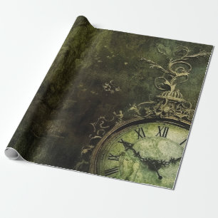 Papier Cadeau Horloge Rustique Steampunk Vert Émeraude (9)
