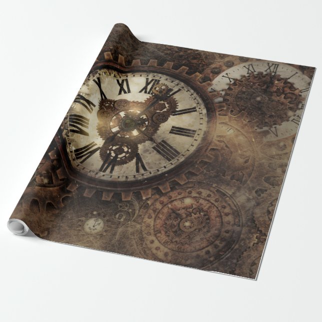 Papier Cadeau Horloge vintage Steampunk (Déroulé)