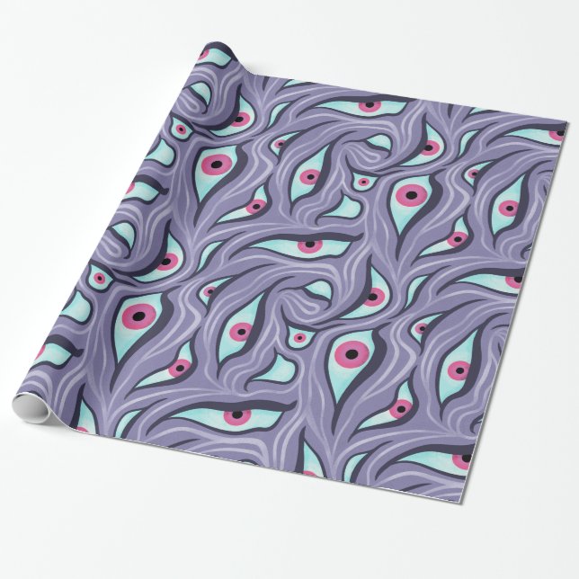 Papier Cadeau Horreur psychédélique - Motif oculaire pourpre (Déroulé)
