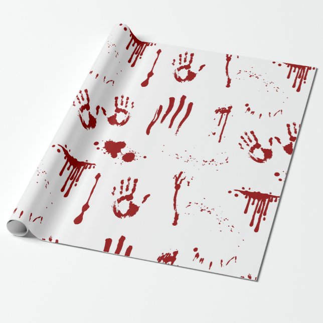 Papier Cadeau Horreur Psycho Sanglante Empreintes De Sang Spatte (Déroulé)
