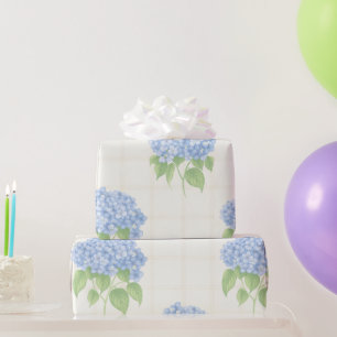 Papier Cadeau Hortensia Bleu Carreaux Ivoire L