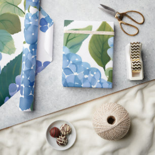 Papier Cadeau Hortensias bleus Beau buisson floral