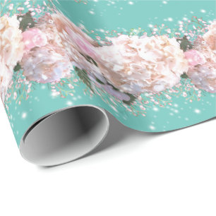Papier Cadeau Hortensias romantiques blancs roses, fleurs blanch