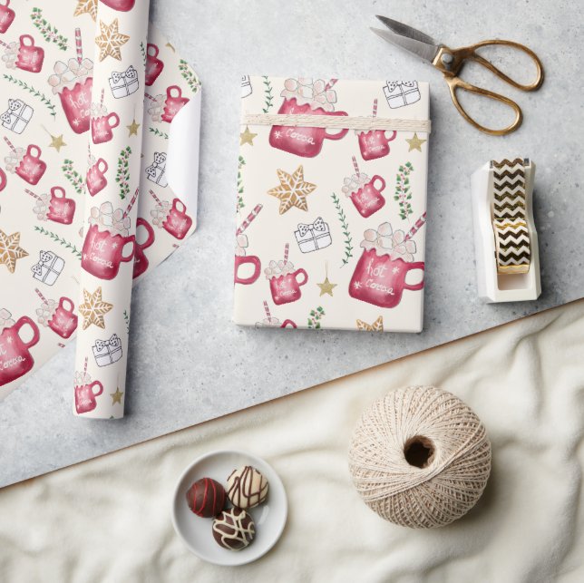 Papier Cadeau Hot Cocoa Fête de l'aquarelle Art (Artisanat)