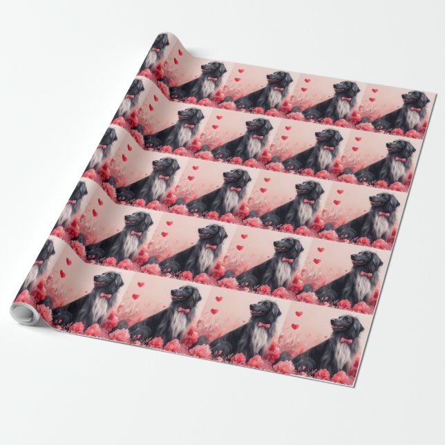 Papier Cadeau Hound afghan avec Roses - Saint Valentin (Déroulé)