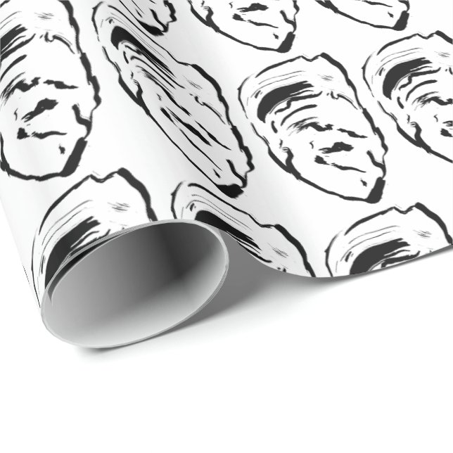 Papier Cadeau Huître noire et blanche moderne (Coin rond)