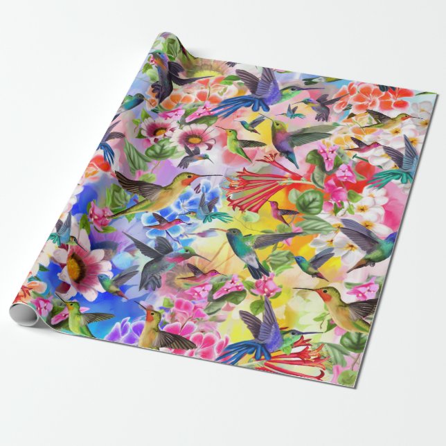 Papier Cadeau Hummingbirds et fleurs (Déroulé)