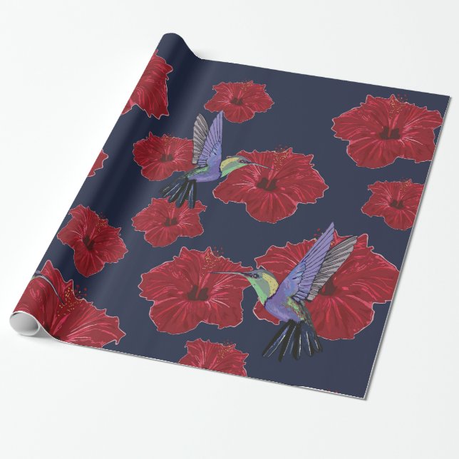 Papier Cadeau Hummingbirds Hibiscus Floral Art (Déroulé)