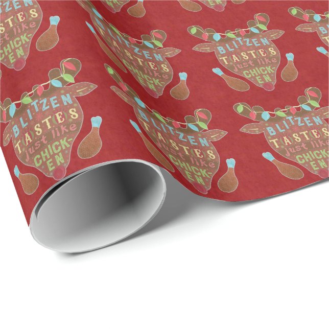 Papier Cadeau Humour drôle de renne de poulet de Blitzen de Noël (Coin rond)