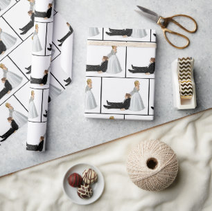 Papier Cadeau Humour mariage avec mariée et chambre