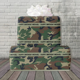 Papier Cadeau Hunter Woods Camo Ajouter texte et nom Anniversair