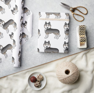 Papier Cadeau Husky Sibérien Gris Loup Clair Motif Chien Mignon
