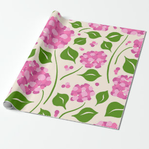 Papier Cadeau Hydrangea Botanique Rose Dessinée à la Main de Man