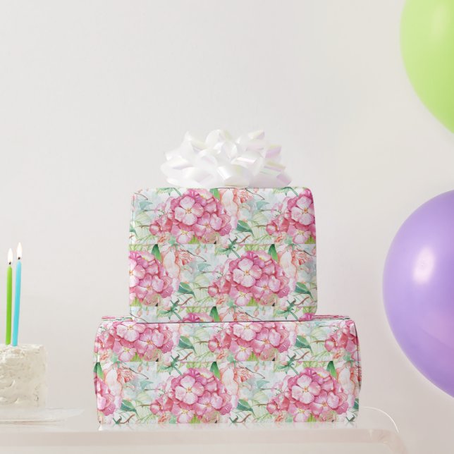 Papier Cadeau Hydrangea Rose Pâle Découpage Botanique Artisanal  (Cadeaux de fête)