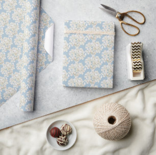 Papier Cadeau Hydrangeas blanches de mariage sur fond bleu clair
