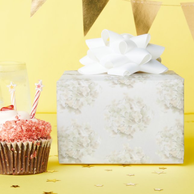 Papier Cadeau Hydrangée Blanche Sur Blanc (Fête d'anniversaire)