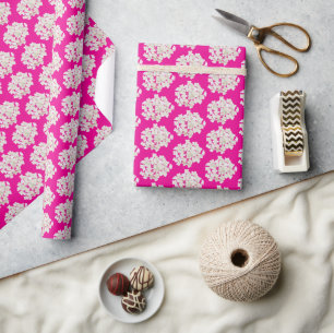Papier Cadeau Hydrangée blanche sur Rose gras