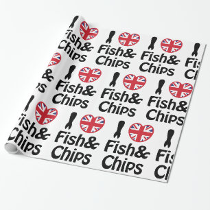 Papier Cadeau I Heart [Love] Poisson & Chips Papier à envelopper