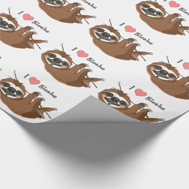 Papier Cadeau I Heart Sloths Baby Animaux (Coin)