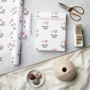 Papier Cadeau I Love Double Bass Red Heart of Music Notes