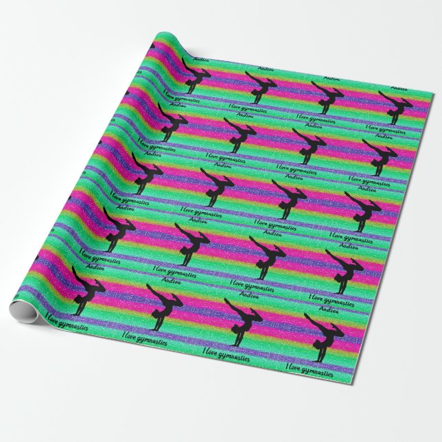 Papier Cadeau I Love Gymnastique Rainbow Sparkle (Déroulé)