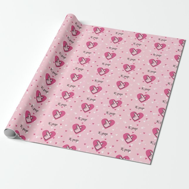 Papier Cadeau I Love K-pop Pink Finger Heart (Déroulé)