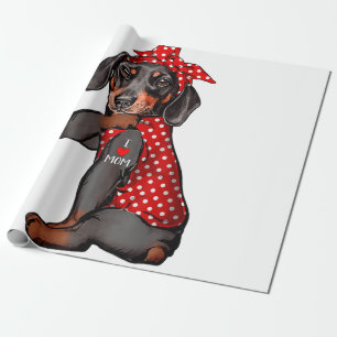 Papier Cadeau I Love Maman Tattoo Funny Dachshund Dog Wearing Ba