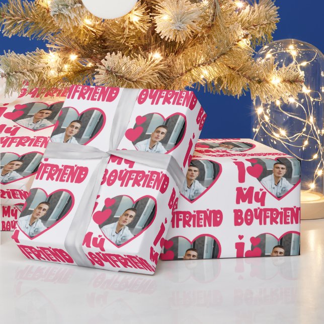 Papier Cadeau I Love My Boyfriend Red Heart Photo personnalisée  (Vacances)