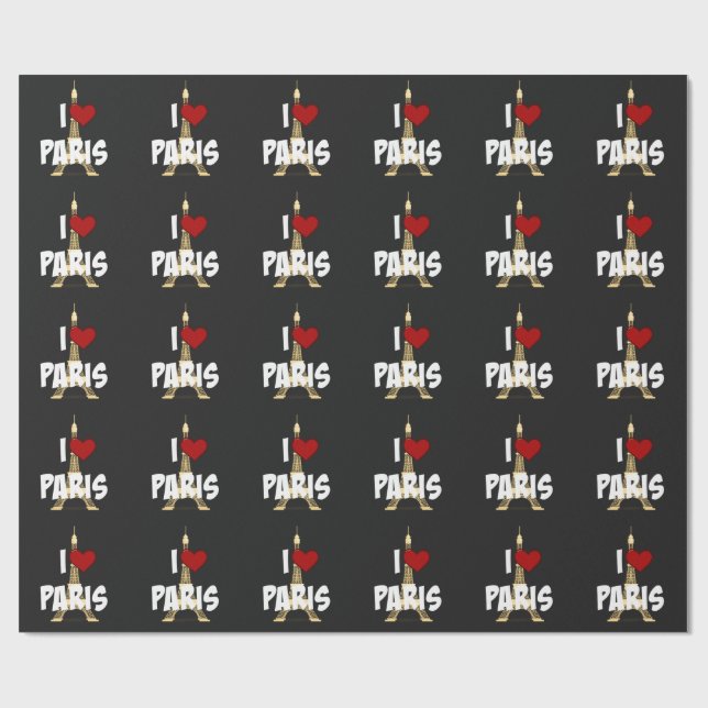 Papier Cadeau "I Love Paris," Eiffel Tower (Plat)
