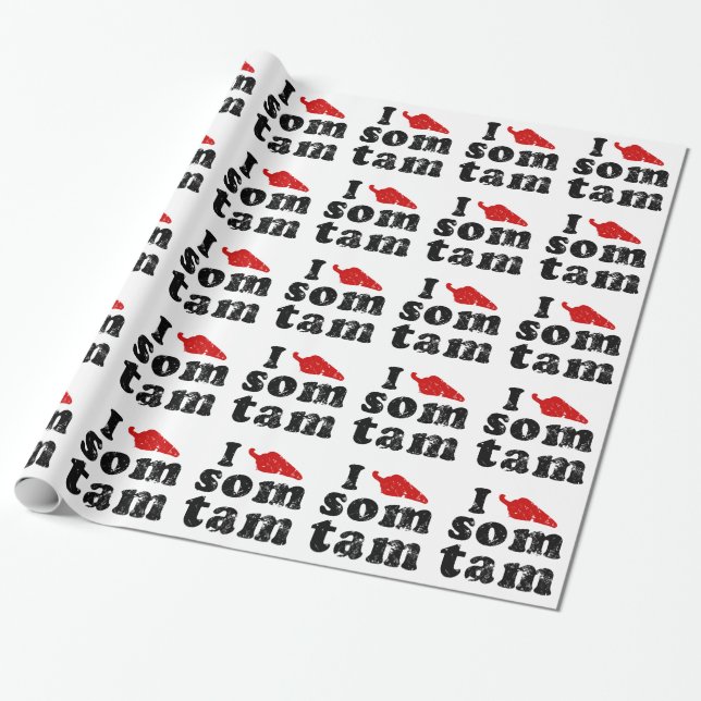 Papier Cadeau I Love Som Tam Tempi Thai Isan Lao Food (Déroulé)