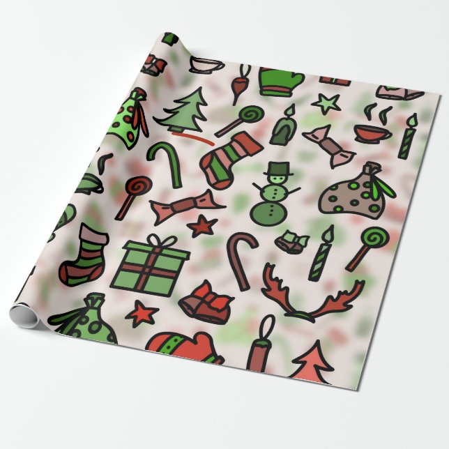 Papier Cadeau Icône de Noël vintage Doodle (Déroulé)