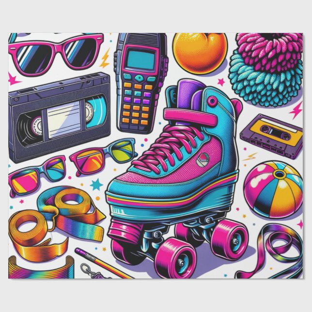 Papier Cadeau Icônes de culture pop des années 80 (Plat)
