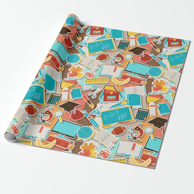 Papier Cadeau Icônes d'équipement scolaire (Déroulé)
