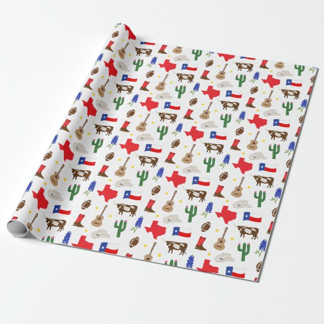 Papier Cadeau Icônes du Texas (Déroulé)
