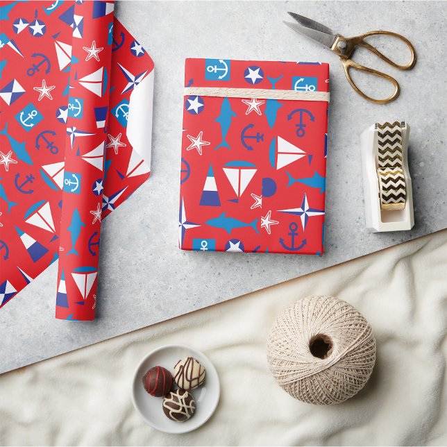 Papier Cadeau Icônes Nautiques Et Océanes (Créateur téléchargé)