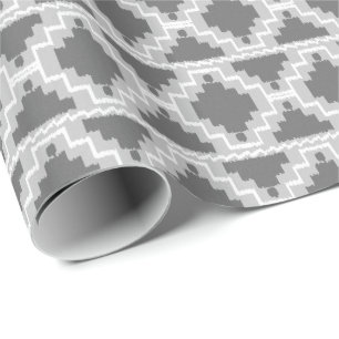 Papier Cadeau Ikat Aztec Tribal - Gris foncé et clair