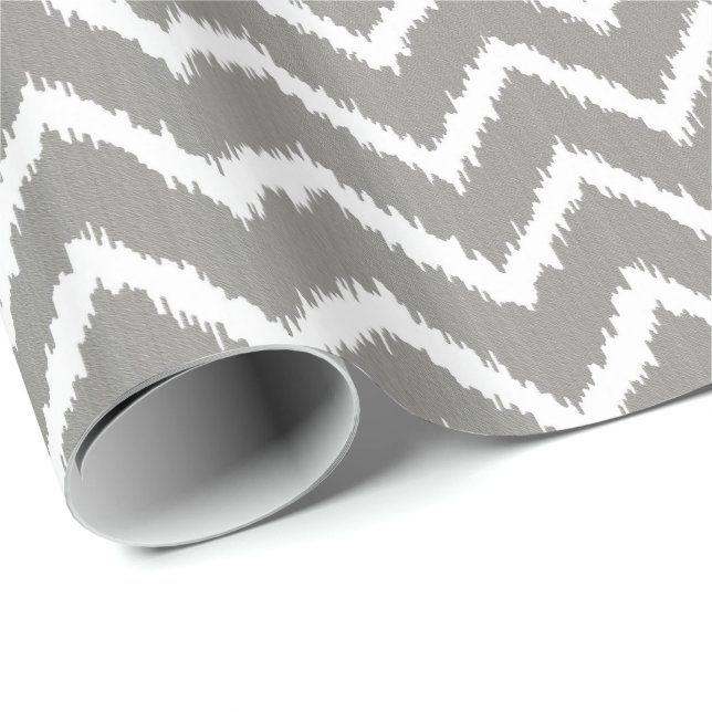 Papier Cadeau Ikat Chevron Motif - gris argent / gris et blanc (Coin rond)
